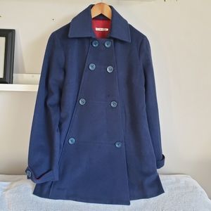 Nixxi Wool Pea Coat Navy With Red Hemp & Silk Lining size Small